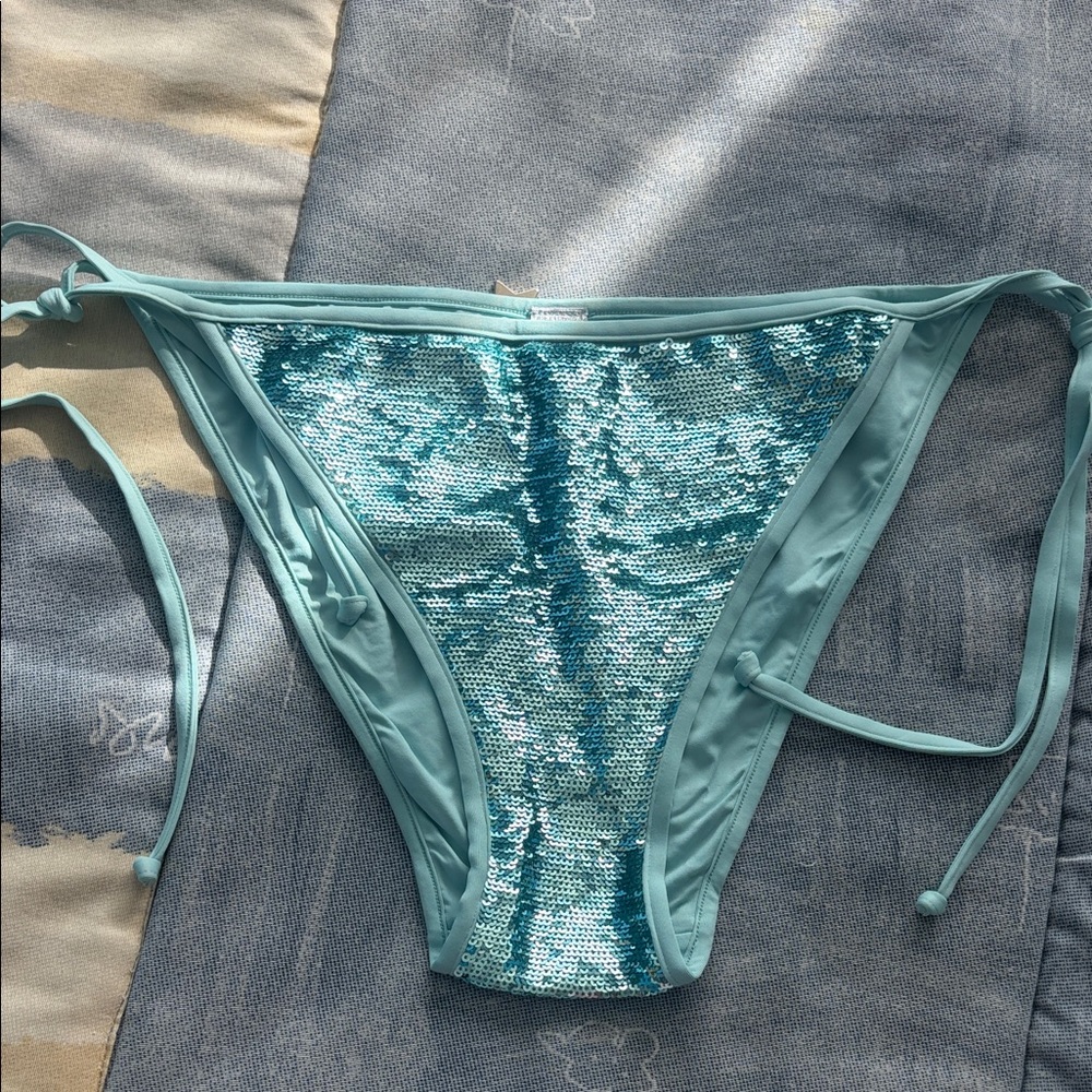 Milano Women Swim Sequin Tie-Side Bikini Bottom in Aqua